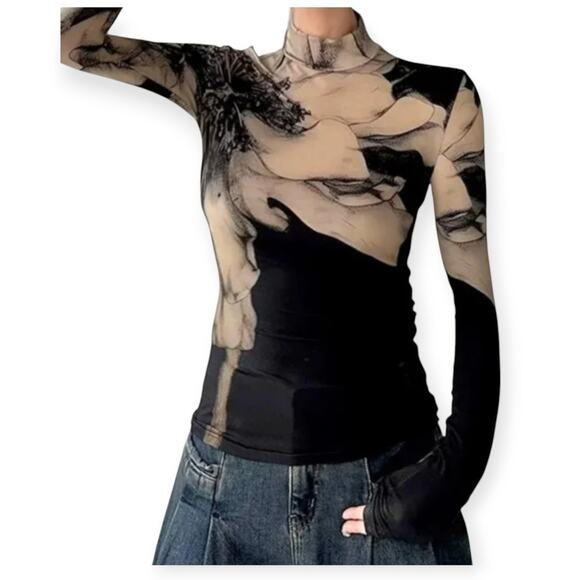 Commense Mock-Neck Floral Print Mesh Long Sleeve Top – XL (New With Tags) - Picture 5 of 6